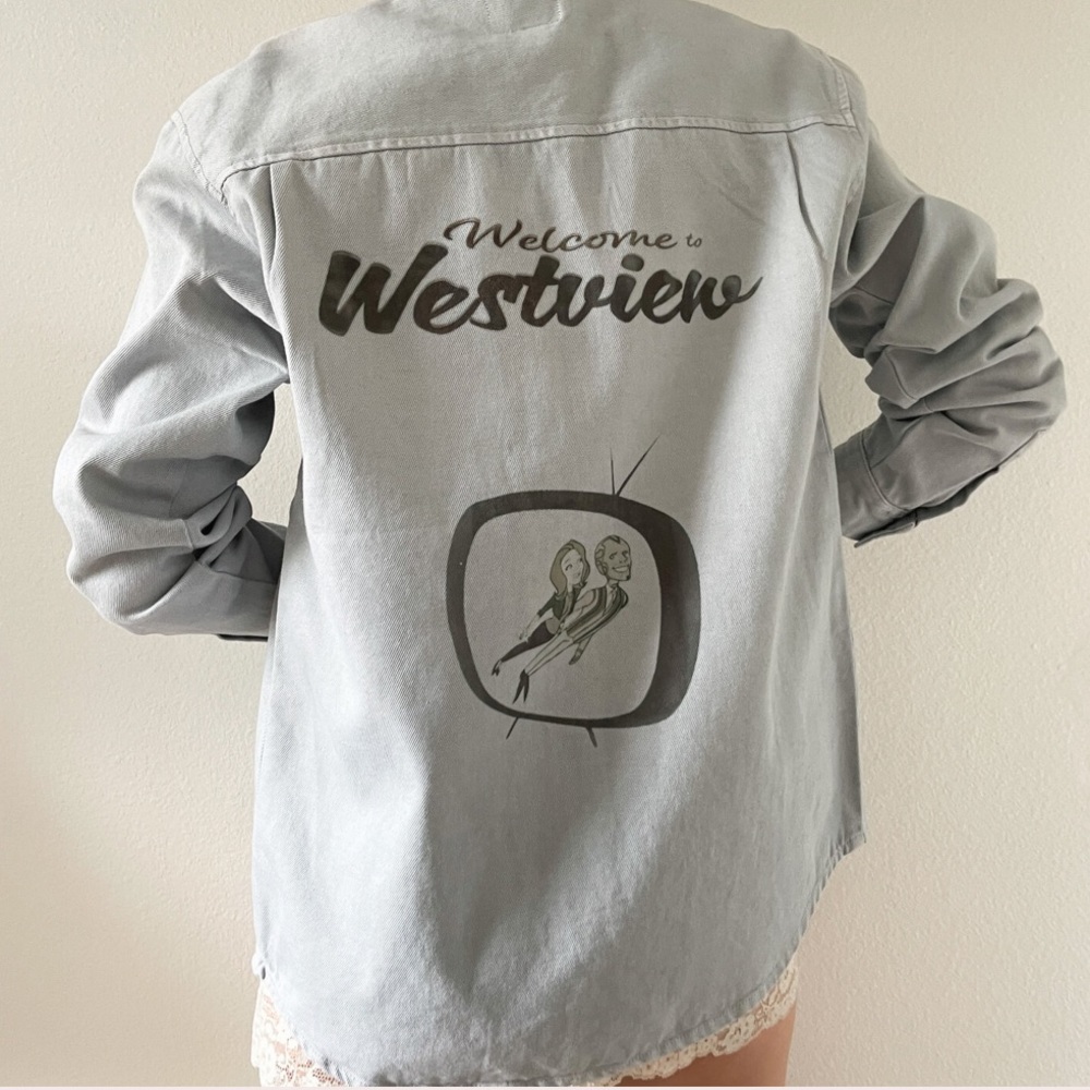One-of-a-Kind "Welcome to Westview" Wandavision Oversized Denim Button-Up Shirt